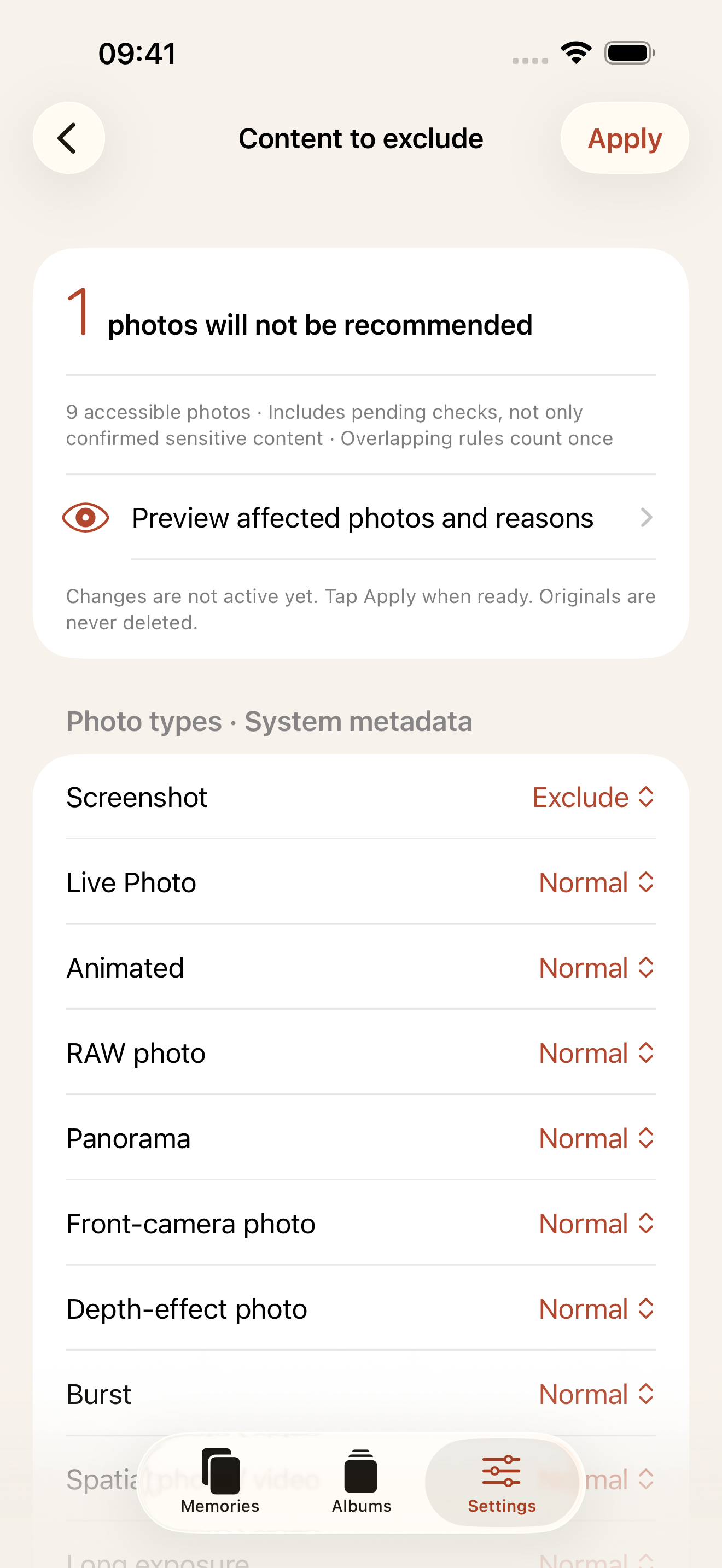 Your choices — actual app interface